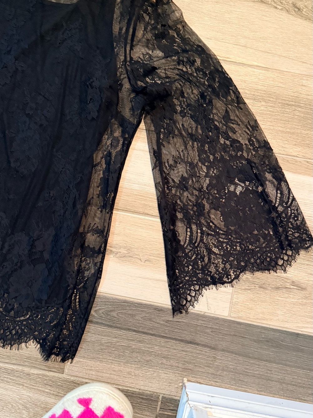 Black Lace Long-Sleeve Women's Top - Elegant Sheer Overlay - Picture 12 of 13